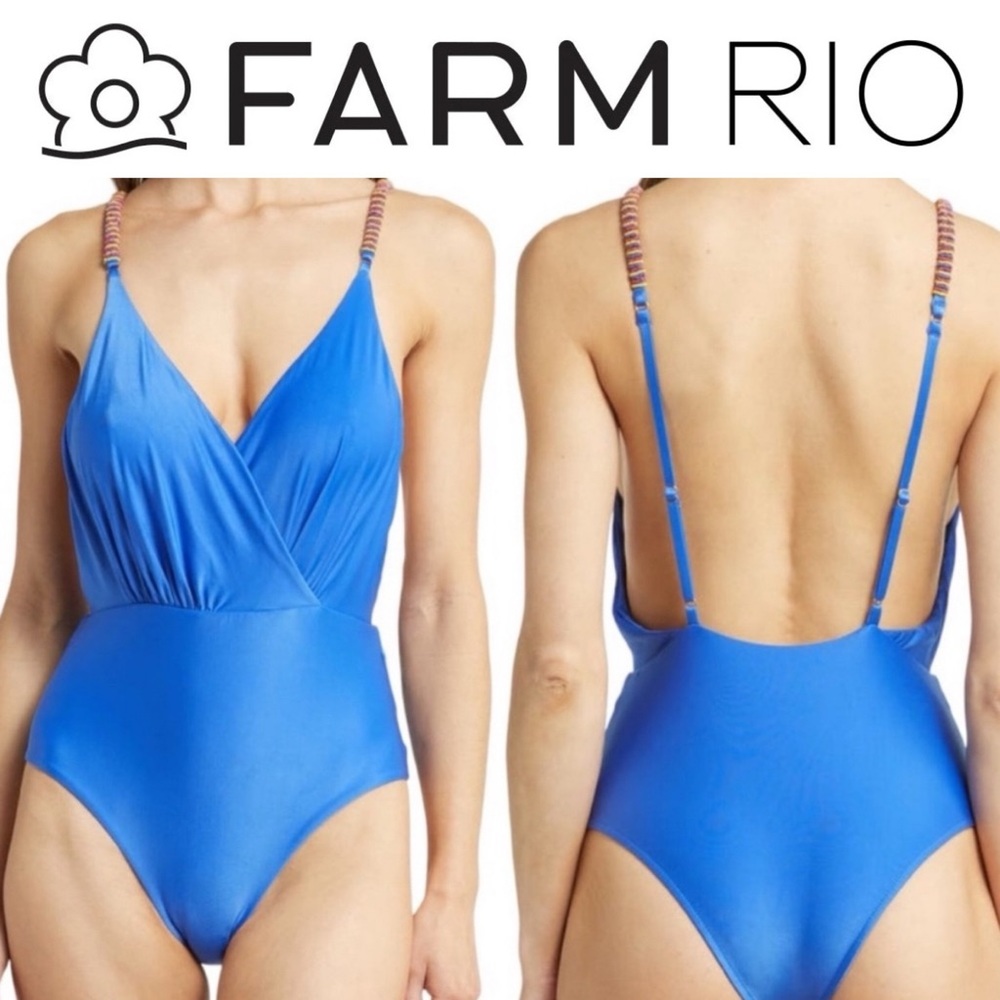 NWOT Farm Rio Beaded Strap One-Piece Swimsuit SizeM $195